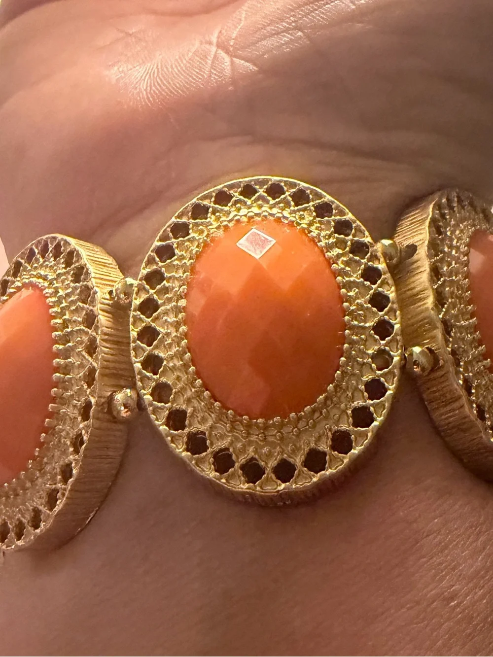 Gold-Tone Orange Stone Stretch Bracelet